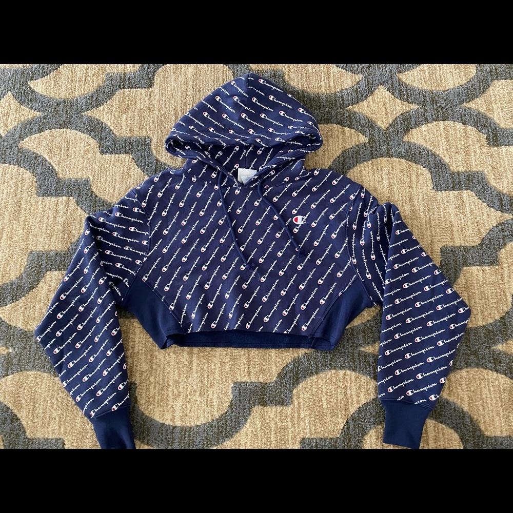 Navy Blue Cropped Champion Hoodie